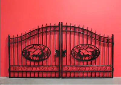 Condition: New product 14' / 20’ Driveway Iron Gate 1.8m. High on Ends 2.3m High in Center Hot Dip G...