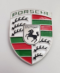 Porsche Hood Emblem Crest P/N 90155921020, Red/Green