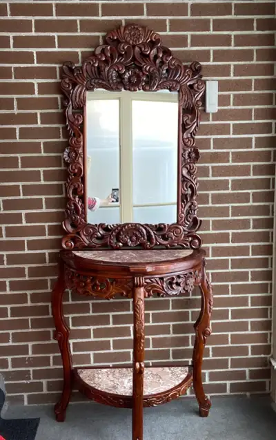 Ornate Mirror with Marble Top Table, View more