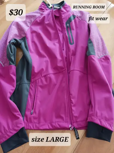 Ladies size Large Jacket, Pink/Black trim RunningRoom jacket.  $, View more