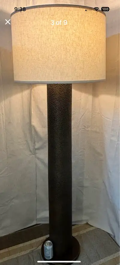 Large tall floor lamp metal base ivory shad, View more