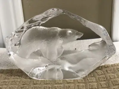 Mats Janasson #3550 Vintage Crystal Swedish Polar Bear Paperweig, View more