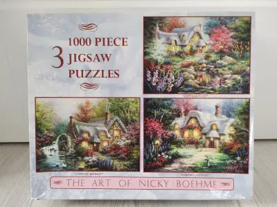 3 in 1 - 1000 piece puzzles of cottages, View more