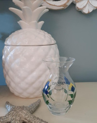 Vintage DANSK Art Glass hand blown painted floral mini tiny vase