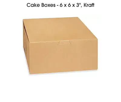 200 x Kraft Cake Boxes 6x6x3 Lock corners Freezer safe