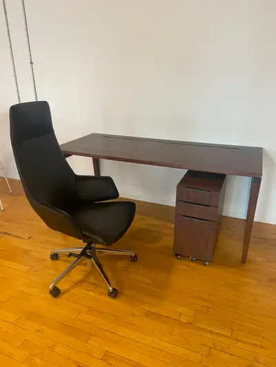 Wooden Desk with 3-Tier Pedestal + High-Back Pleather Chair, View more