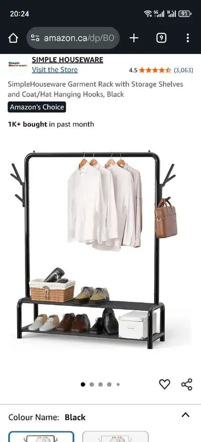Simple Houseware Garment Rack with Shelves - Black, View more