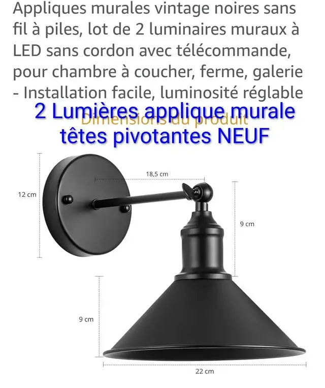 2 Lumières applique murale têtes pivotantes NEUF  in Indoor Lighting & Fans in City of Montréal - Image 3