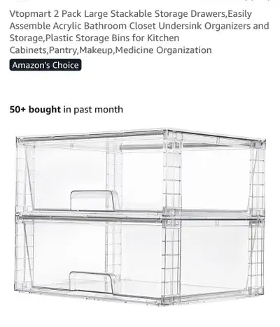 New 2 Pack Large Stackable Storage Drawers, View more