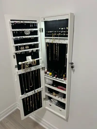 Wall-Mounted or Door Hanging Mirror with Jewelry Organizer, LED , View more