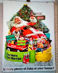 VINTAGE 1972 COCA COLA CHRISTMAS ADVERTISING SIGN CARDBOARD