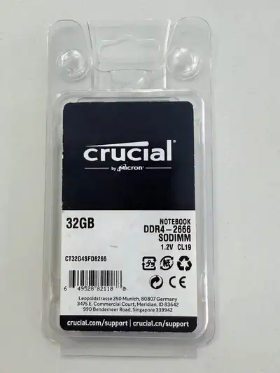 Crucial RAM **32GB** DDR4 2666 MHz CL19 Laptop Memory CT32G4SFD8, View more