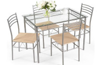 5-Piece Dining Set with Glass Top Table and Steel Frame Chairs