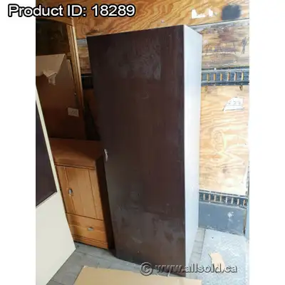 Dimensions: Approximately 24” x 24” x 72” Single Espresso door on a Grey Cabinet Top storage Full wi...
