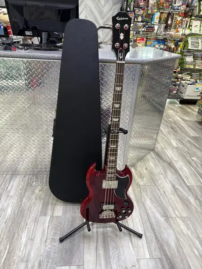 Epiphone EB-3 4 String Bass Guitar Cherry Finish With Case, View more
