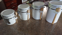 Set of 4 Canasters, White with spoons and locking lids
