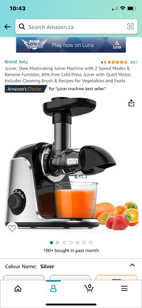 Juicer, slow masticating cold press with quiet motor