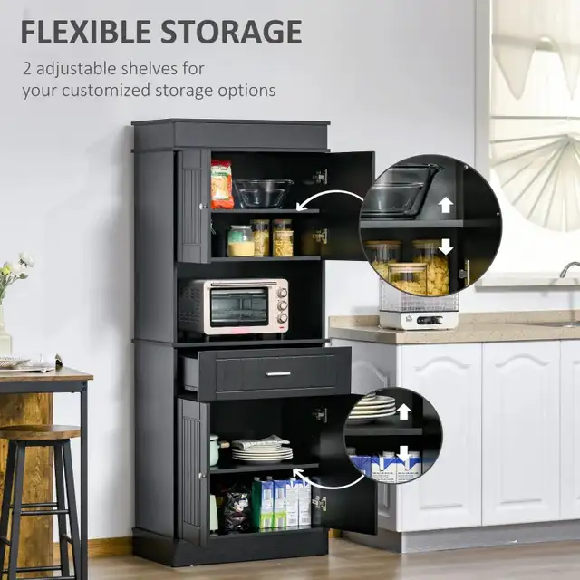 72" Kitchen Pantry Cabinet, Freestanding Buffet with Hutch, Cupb in Hutches & Display Cabinets in Markham / York Region - Image 5