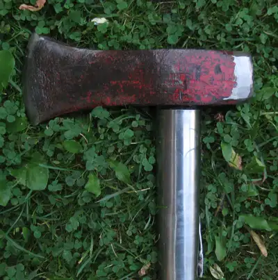 Maul splitting axe, vintage steel, 6 pounds, stainless steel collar to protect handle from overstrik...