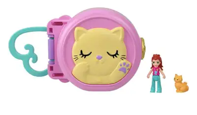 Polly Pocket Sleepy Pets Travel Toy Playset with Micro Lila Doll and Pet Cat Accessory Brand new wit...