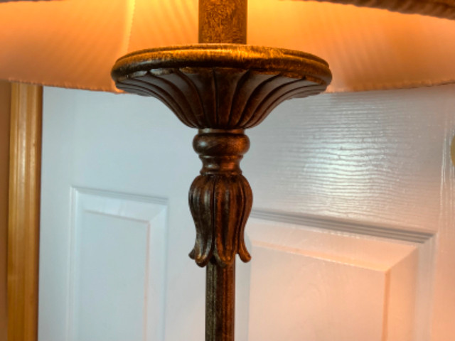 Lg Vtg Ornate Lamp w a Glass Sphere Bronzed Wd Base Satin Shade in Indoor Lighting & Fans in Belleville - Image 3