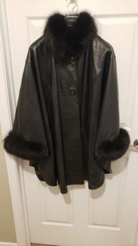 Leather Cape With Faux Fur Ladies Plus Size