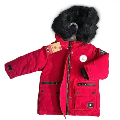 [new] (3T) girls Parka [Canadiana] winter coat, red & black, View more