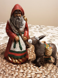 10" Ceramic Santa with 5 3/4" Donkey. Locally Crafted.