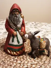 10" Ceramic Santa with 5 3/4" Donkey. Locally Crafted.
