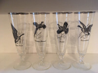 4 Vintage Federal Glass Game Bird Pilsner Set