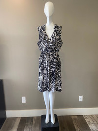 Sandra Darren Black & White Faux Wrap Dress - Size 12