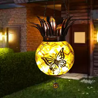 As the title says. Hanging Solar Lantern Lights Retro Pineapple Decor Solar Lantern with 30 Warm LED...