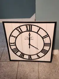 LARGE SOLID WOOD + METAL ACCENTS - 27" SQUARE  RUSTIC WALL CLOCK