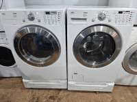 LG 27" WHITE FRONTLOAD WASHER DRYER W/PEDESTALS CAN DELIVER