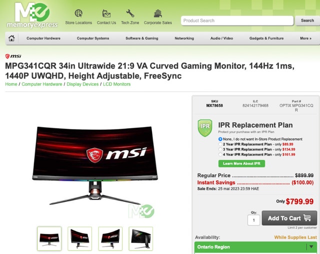 Monitor MSI 34 inch 1440p Ultrawide 144hz Gaming Monitors