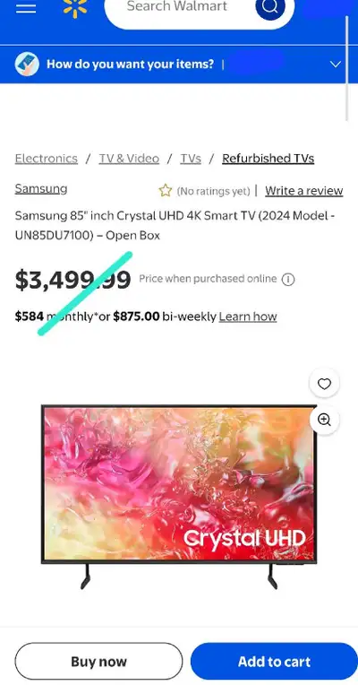 85" SMART TV SALE! Samsung 85" 4K UHD Direct Lit PurColour HDR10, View more