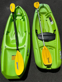 2 kids kayaks and paddles.