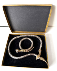 Vintage Snake Choker Necklace and Bracelet with Rhinestone Eyes.