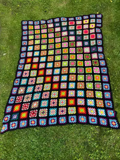 Handmade Colourful Granny Square Blanket, View more