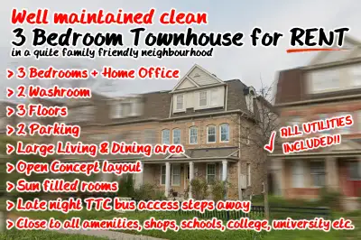 3 Bedroom Townhouse - Morningside & Sheppard