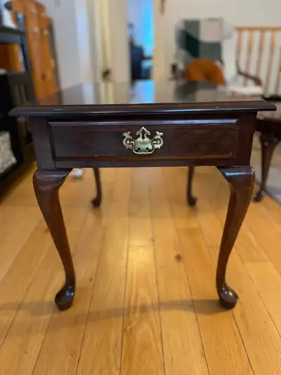 2 matching solid wood end tables - walnut stained, View more