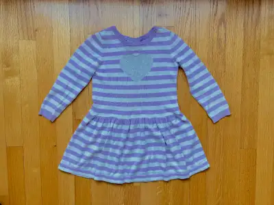 4T Dress Purple Stripes and Heart, View more