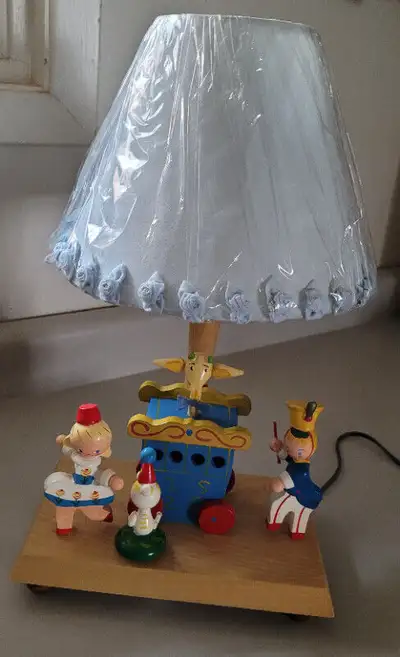 Vintage Wood Circus Figures Wind-up Musical Nursery Lamp, View more