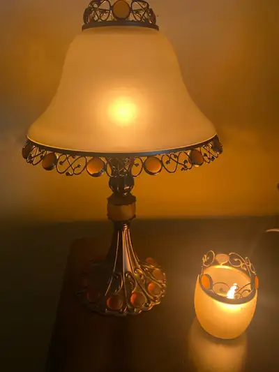 PartyLite Table Lamp Tealight Candle Holder Glass Shade Metal, View more