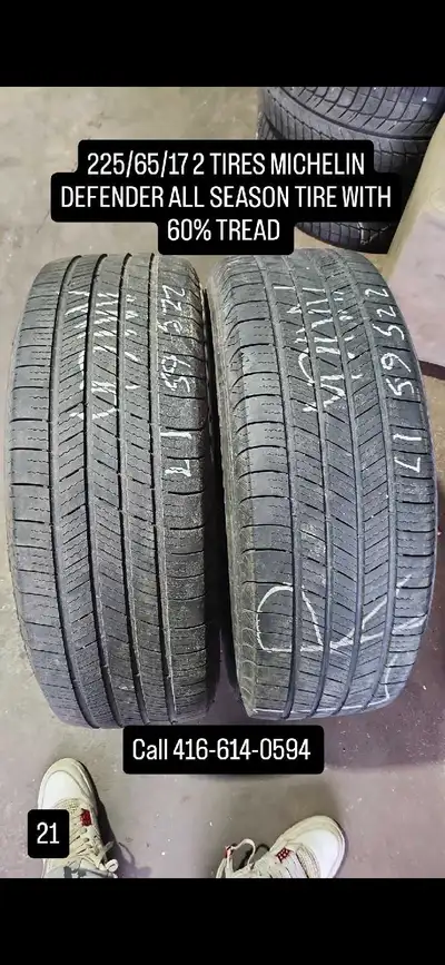 $60 each I am selling a pair of Michelin Defender all-season tires, sized 225/65/17, with approximat...