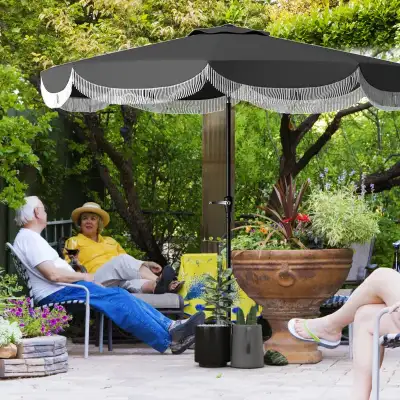 9’ Patio Umbrella Parasol, Charcoal Grey. BASE ARE NOT INCLUDED., View more