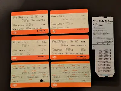 Billets Autobus, Metro, Train, Londre 2005 et Danemark 2008 5,00$ Possible par la Poste + 2$ Maison...