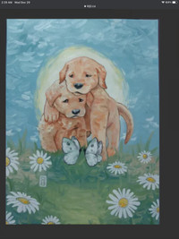 Oil painting original cute puppies fantasy