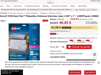 Étiquettes  d’adresse blanche AVERY pour imprimante au, View more