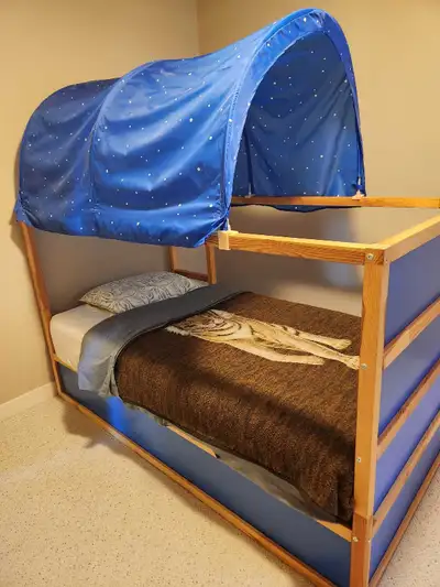 Bunk bed can be set up as bed for 1 or 2. Great space saver for awhile we had one kid in it with pla...